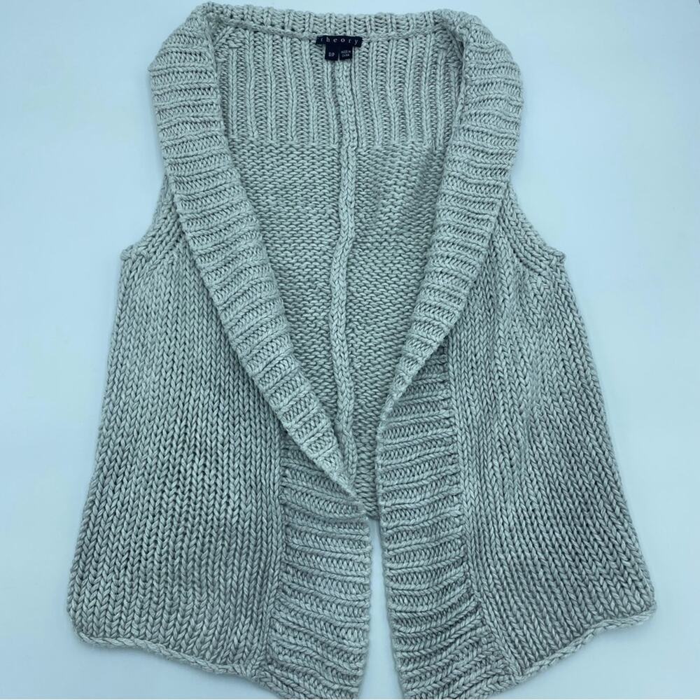 Theory‎ women’s cardigan chunky knit gray open front linen blend sweater small